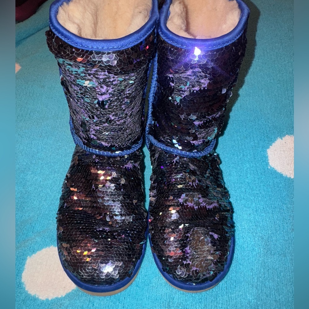 Blue  and silver Sequin  mermaid bling Uggs women’s 8